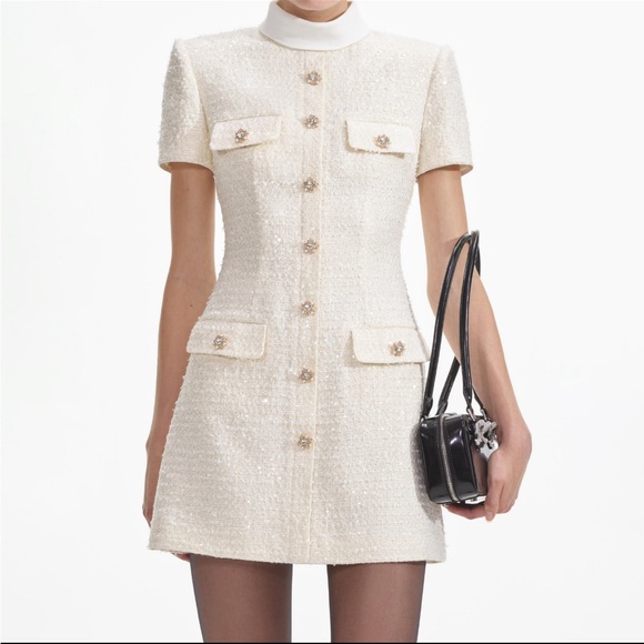 Self-Portrait Dresses & Skirts - Self Portrait Cream Boucle Sequin Tweed Dress